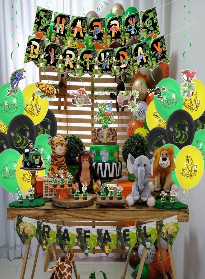 PTECDROTS Reptile Party Decorations - Including Reptile Theme Balloons, Happy Birthday Banner, Cake Topper, Hanging Swirl, and Honeycomb Centerpieces for Safari Lizard Swamp Reptile Birthday Party Supplies - Image 4